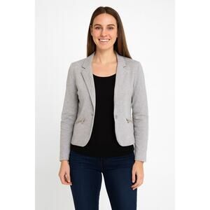 H&M Women’s Gray Blazer Jacket Size 8 Zip Pocket Stretch Knit One Button Career